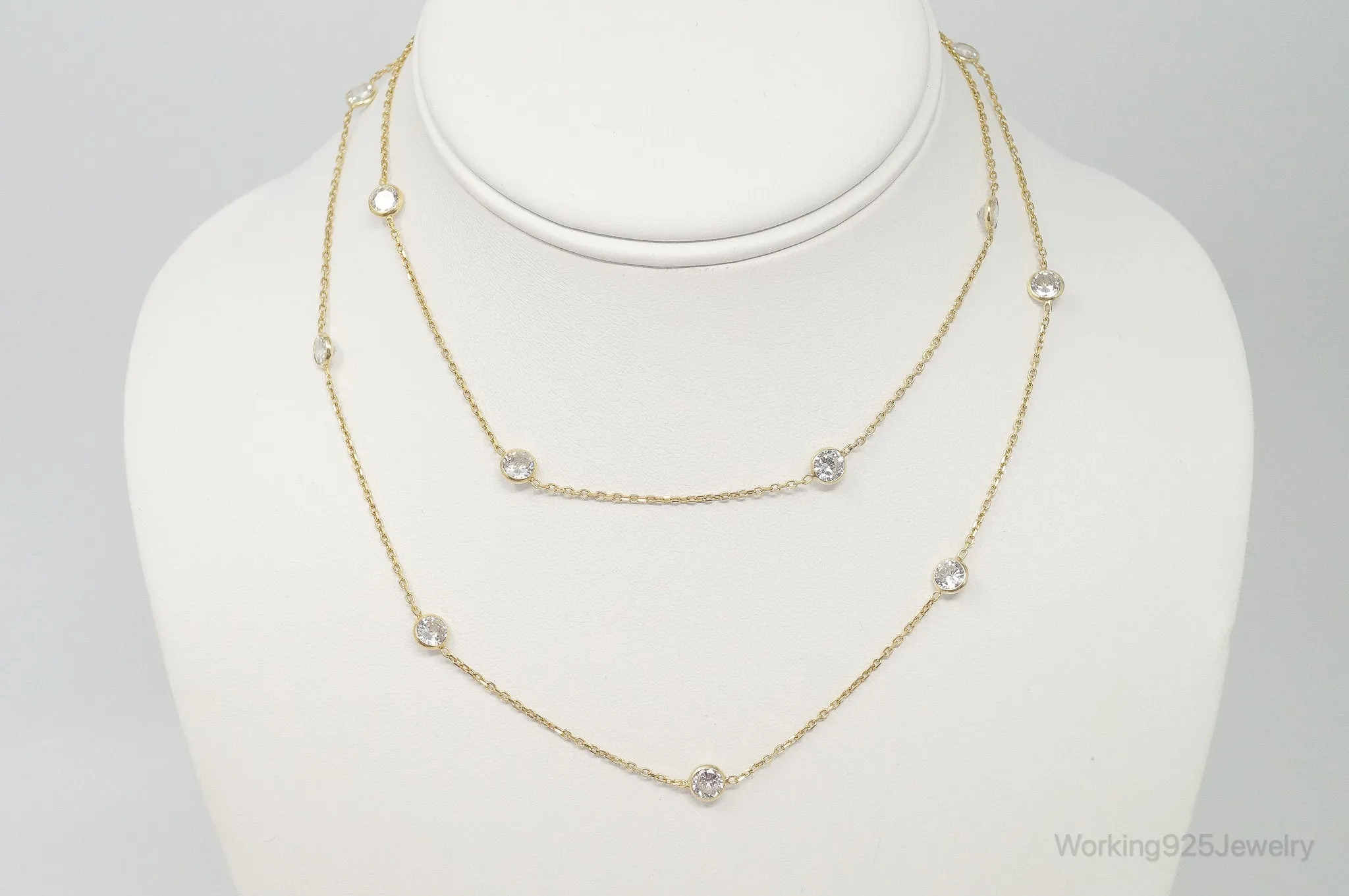 Vintage Gold Vermeil Cubic Zirconia Sterling Silver Necklace