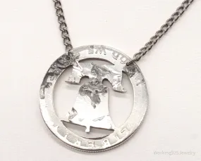 Vintage Half Dollar Coin Cut Out Pendant Silver Chain Necklace