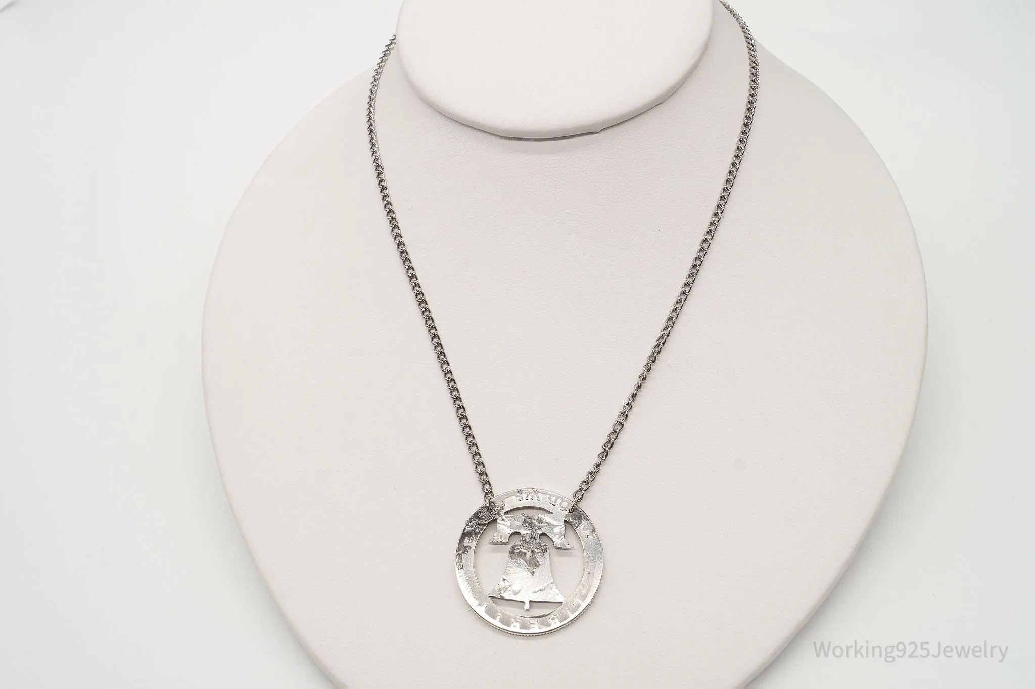 Vintage Half Dollar Coin Cut Out Pendant Silver Chain Necklace