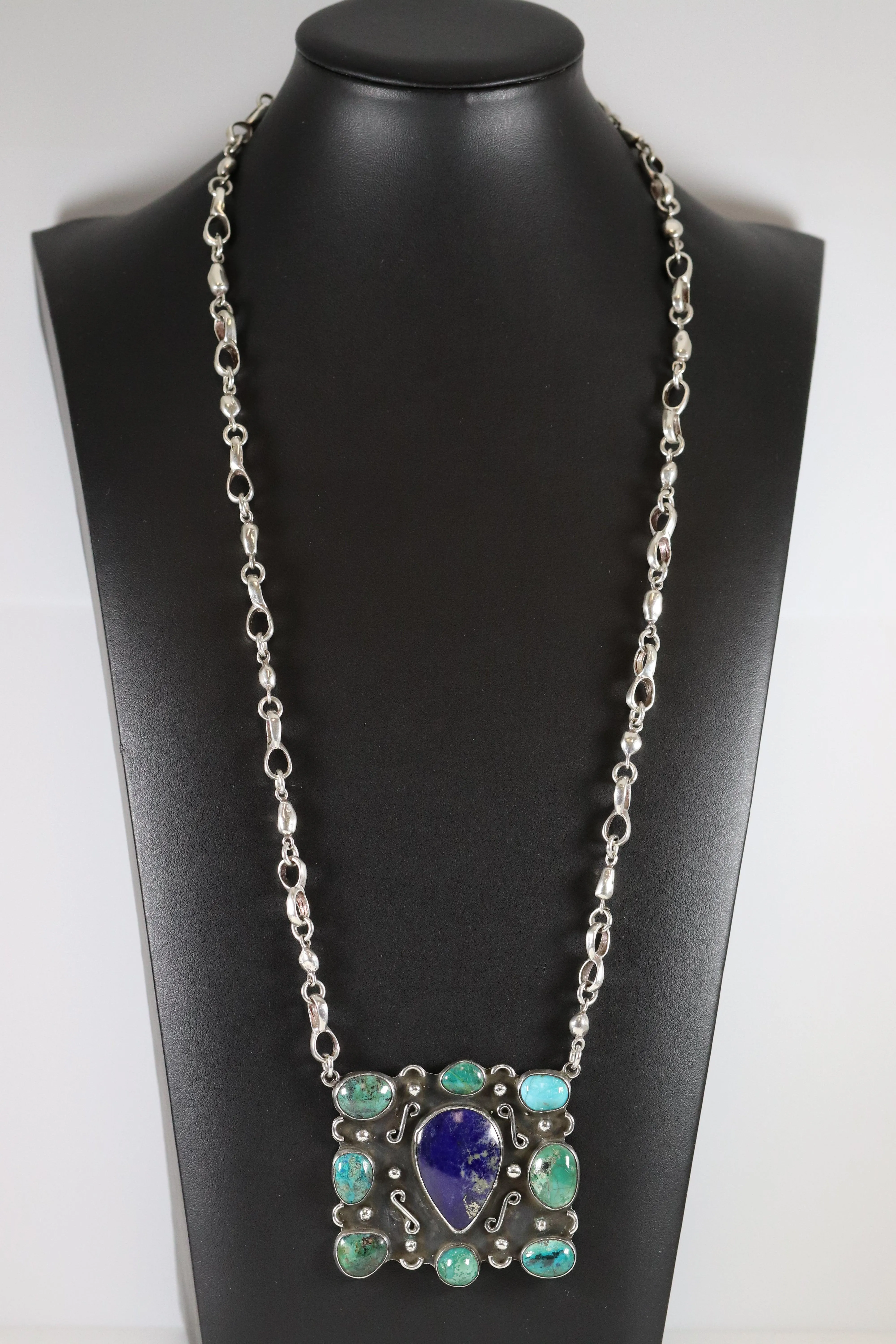 Vintage Handcrafted Silver Jewelry | Artisan Turquoise and Lapis Statement Necklace