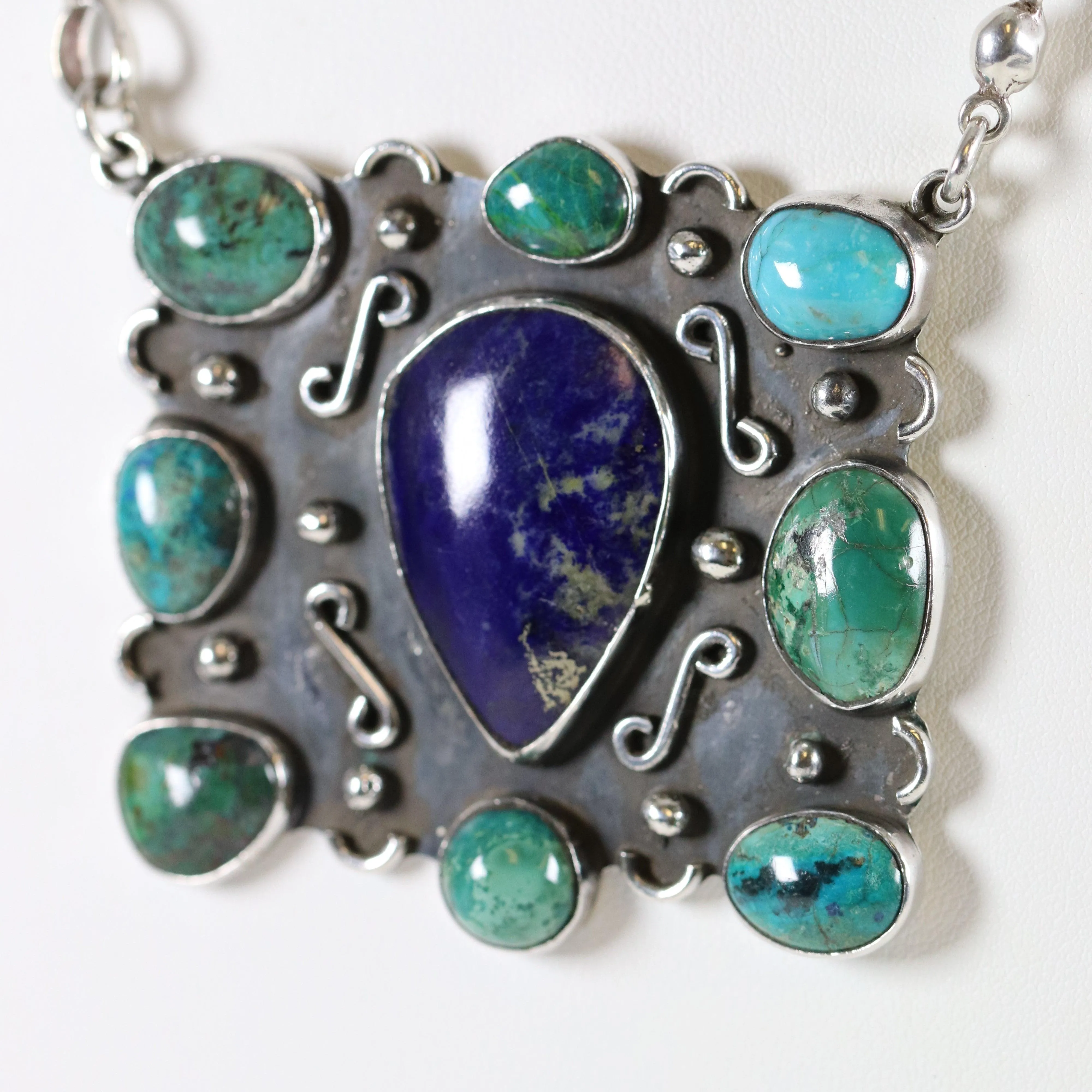 Vintage Handcrafted Silver Jewelry | Artisan Turquoise and Lapis Statement Necklace