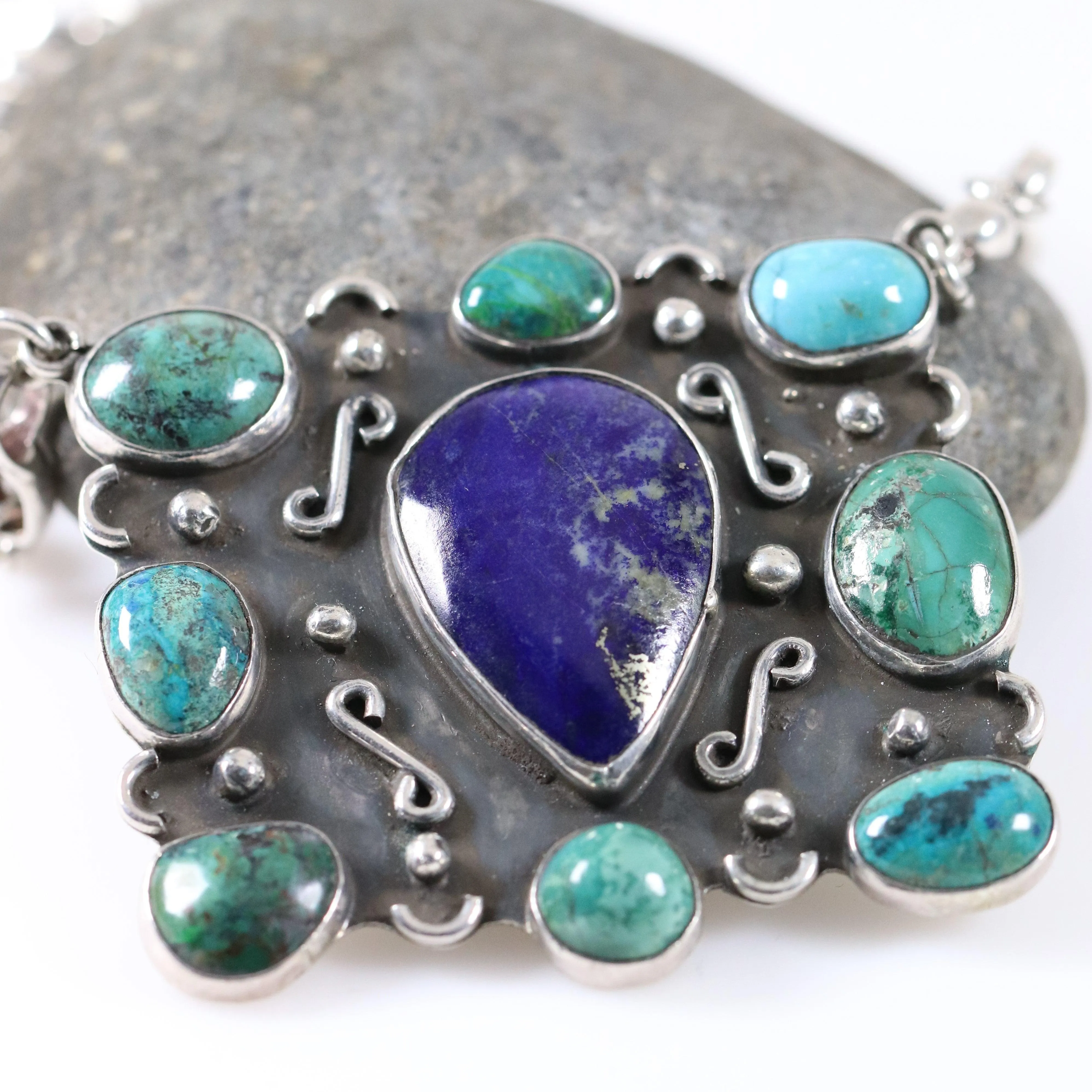 Vintage Handcrafted Silver Jewelry | Artisan Turquoise and Lapis Statement Necklace