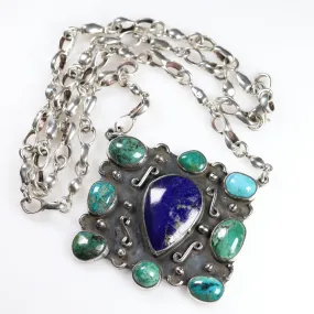 Vintage Handcrafted Silver Jewelry | Artisan Turquoise and Lapis Statement Necklace