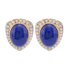 Vintage Lapis Lazuli Diamond 18K Yellow Gold Earrings