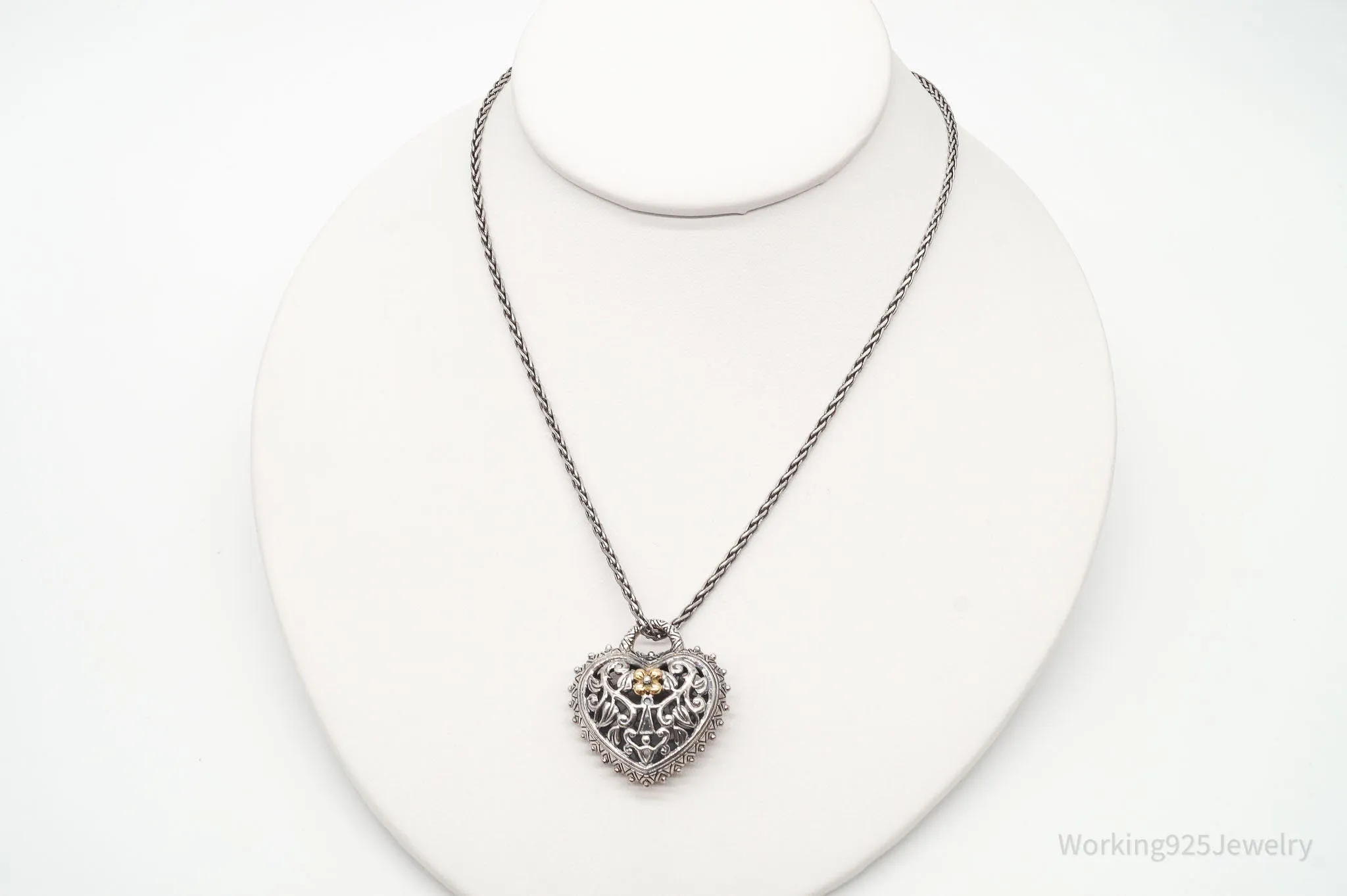 Vintage Large Filigree Padlock Heart Sterling Silver Necklace