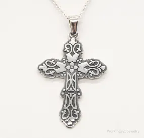 Vintage Large Mexico Artisan CII Cross Sterling Silver Necklace