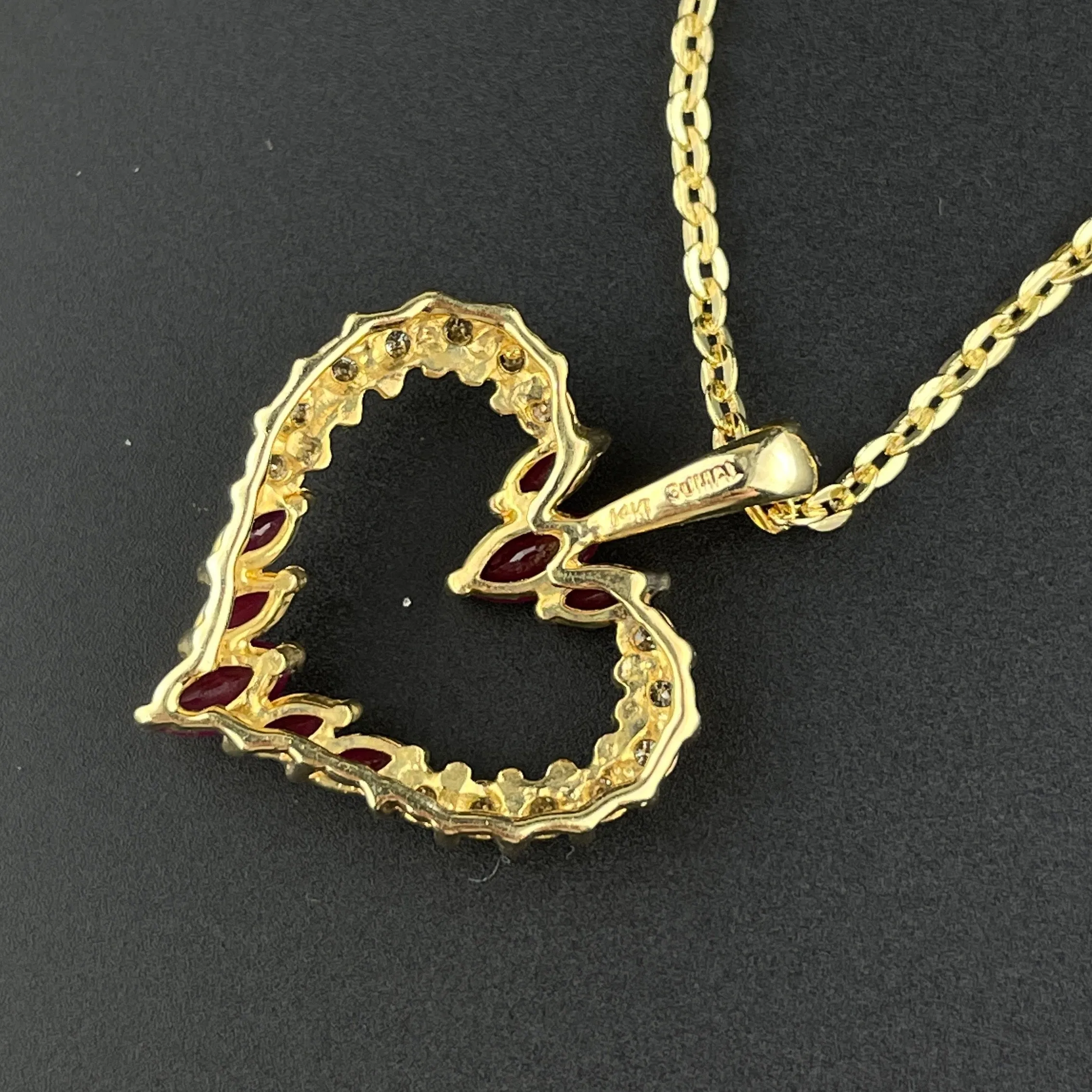 Vintage Ruby Diamond Gold Heart Pendant Necklace