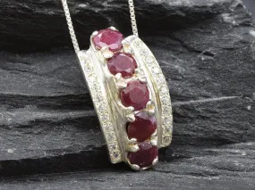 Vintage Ruby Pendant - Red Statement Necklace - Vertical Diamond Necklace