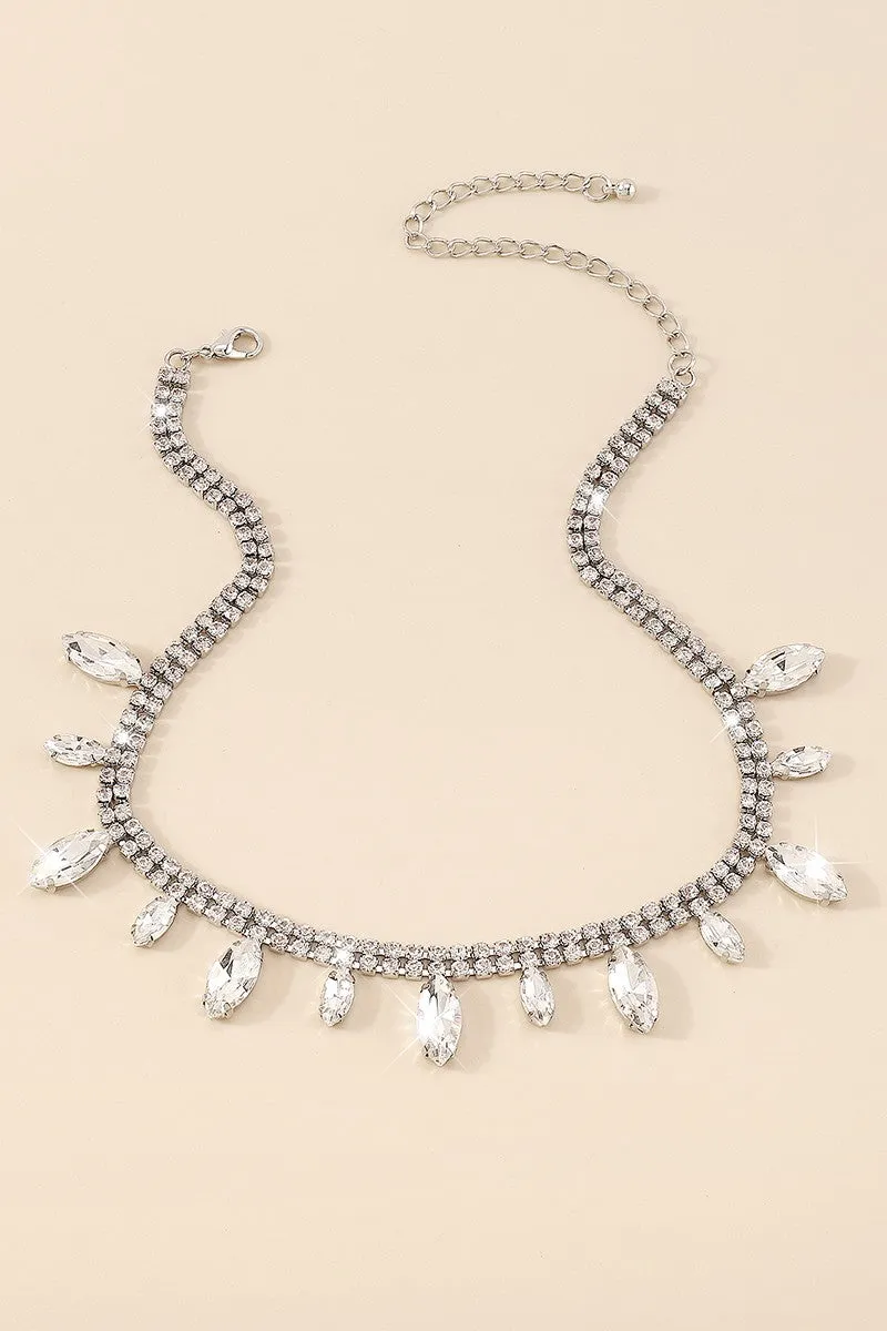 Water Drop Rhinestone Choker Chain Necklace