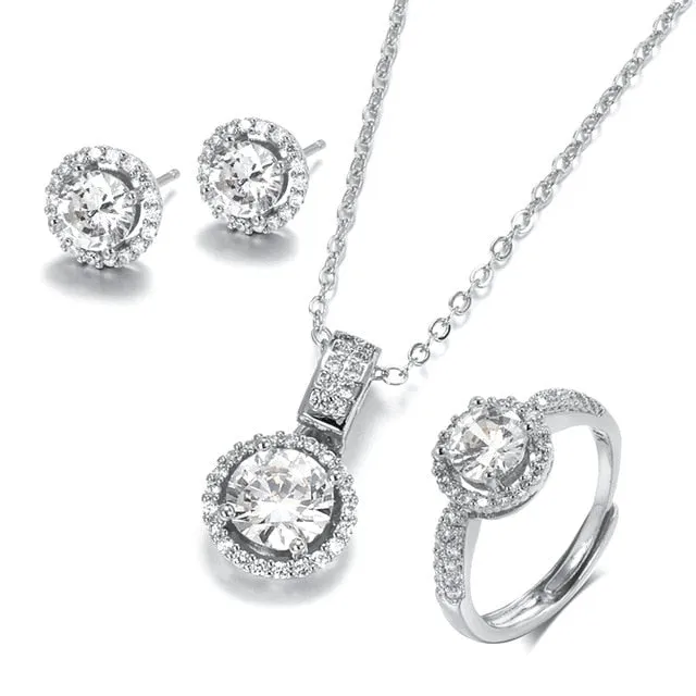 Wedding Jewelry Round Cut Crystal Jewelry Set for Bride with Zircon in Gold Color