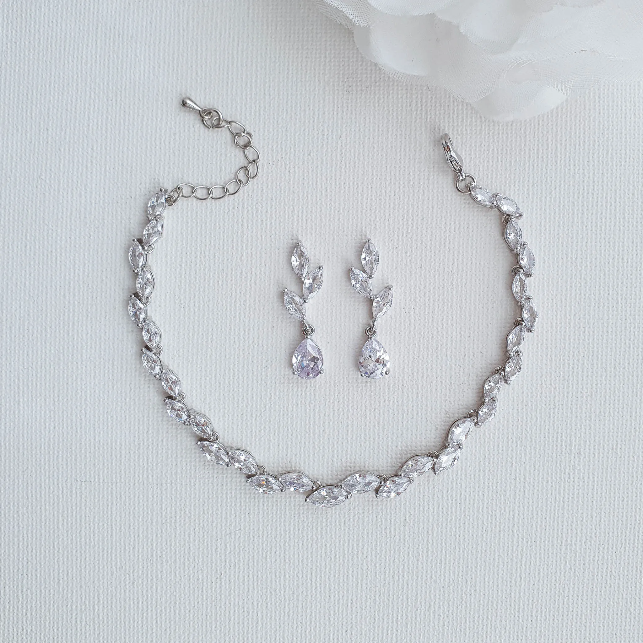 Wedding Leaf Bracelet and Earrings Set in Silver-Taylor