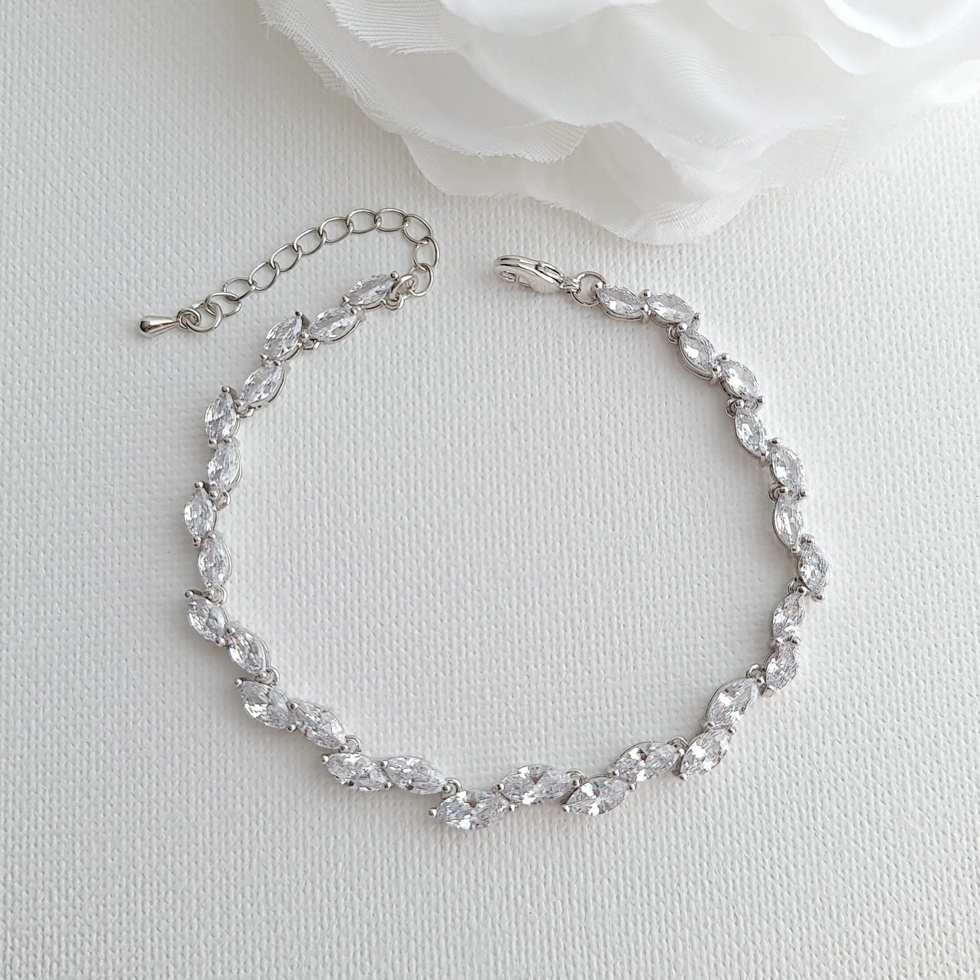 Wedding Leaf Bracelet and Earrings Set in Silver-Taylor