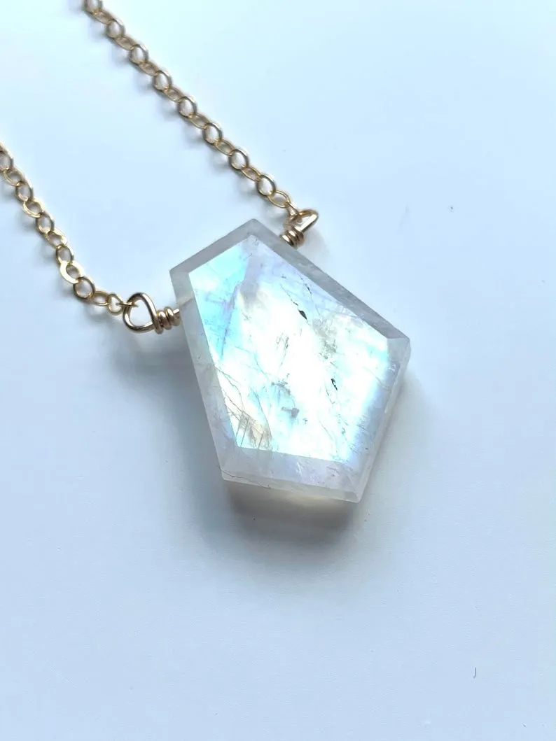 White Rainbow Moonstone Crystal Healing Pendant Necklace