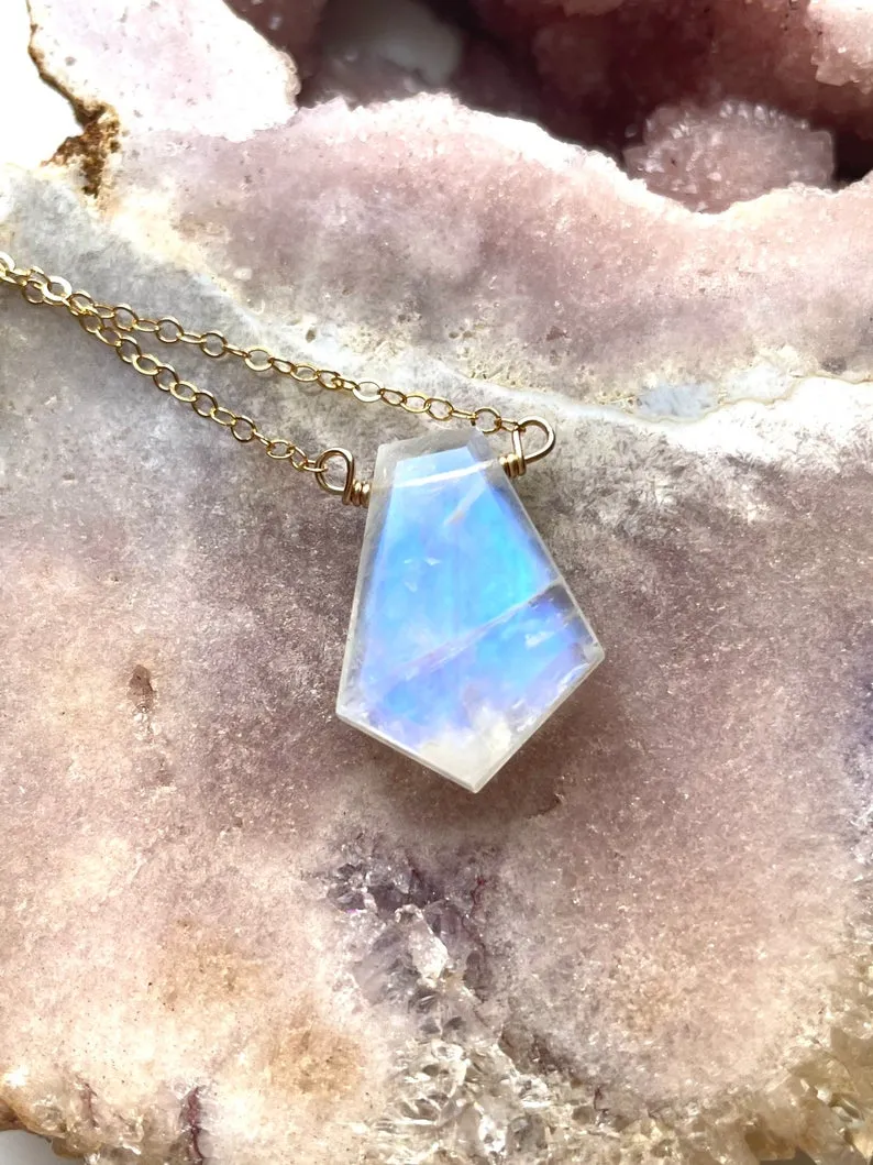 White Rainbow Moonstone Crystal Healing Pendant Necklace