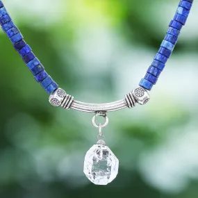 Wild Moon Handmade Clear Quartz and Lapis Lazuli Pendant Necklace