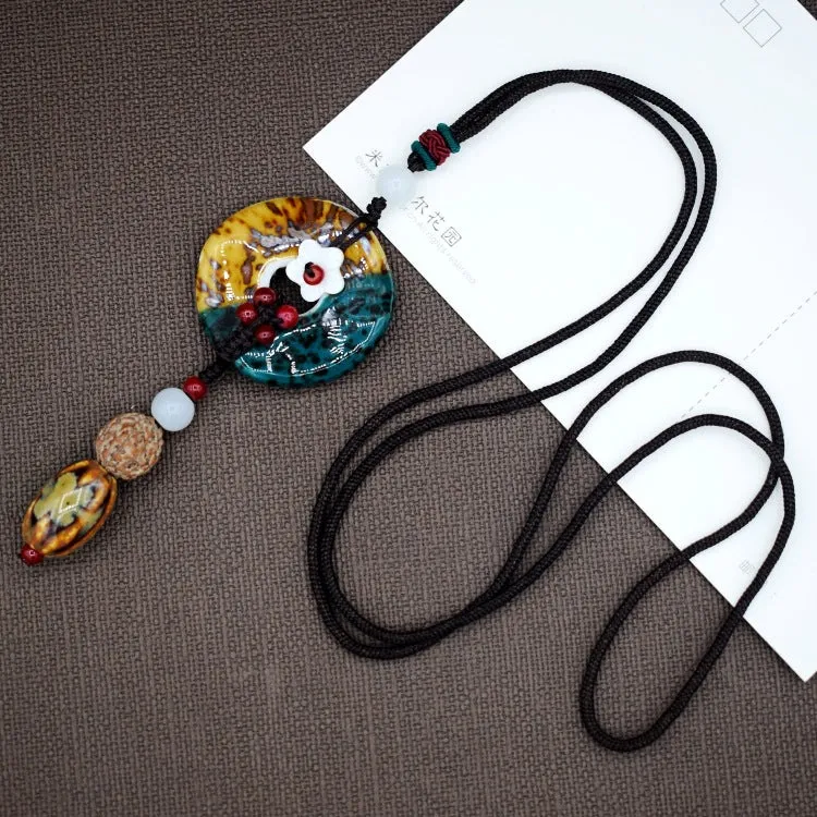 Woven Bohemian Ceramic Necklace Creative Ceramic Retro Long Ethnic Style Necklace Handmade Lady Jewelry Gift