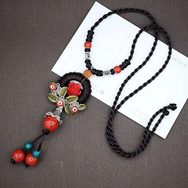 Woven Bohemian Ceramic Necklace Creative Ceramic Retro Long Ethnic Style Necklace Handmade Lady Jewelry Gift