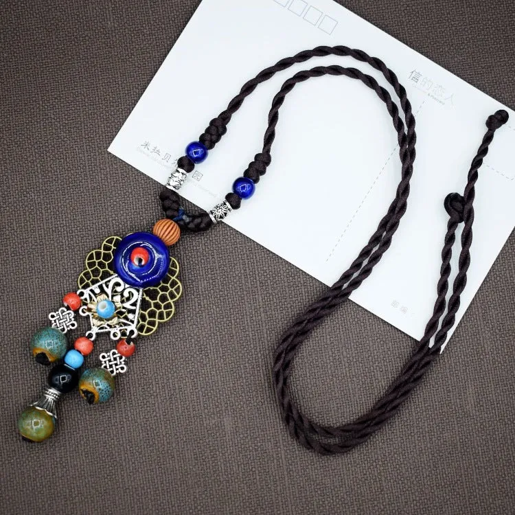 Woven Bohemian Ceramic Necklace Creative Ceramic Retro Long Ethnic Style Necklace Handmade Lady Jewelry Gift