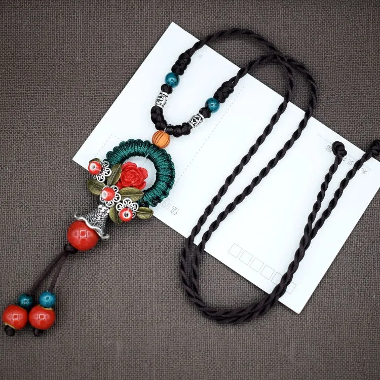 Woven Bohemian Ceramic Necklace Creative Ceramic Retro Long Ethnic Style Necklace Handmade Lady Jewelry Gift