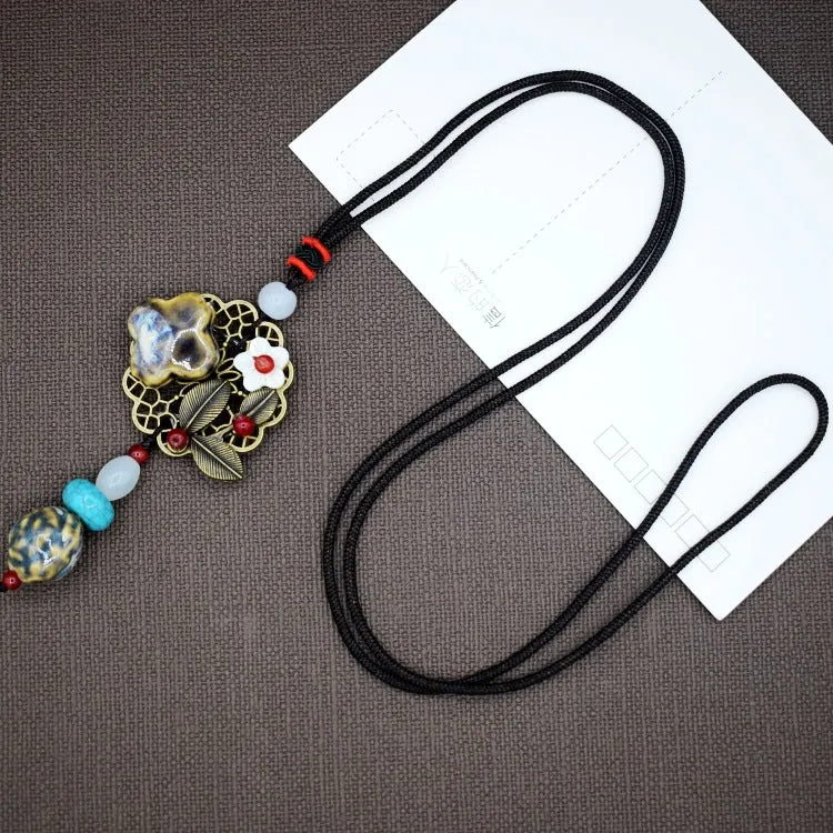 Woven Bohemian Ceramic Necklace Creative Ceramic Retro Long Ethnic Style Necklace Handmade Lady Jewelry Gift