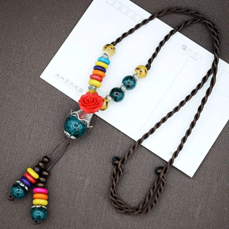 Woven Bohemian Ceramic Necklace Creative Ceramic Retro Long Ethnic Style Necklace Handmade Lady Jewelry Gift