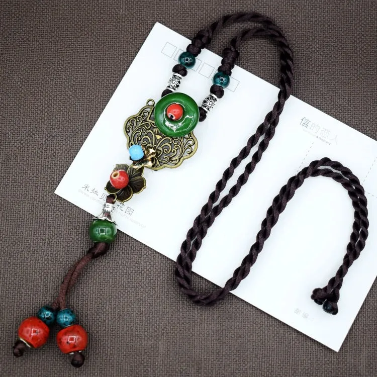 Woven Bohemian Ceramic Necklace Creative Ceramic Retro Long Ethnic Style Necklace Handmade Lady Jewelry Gift