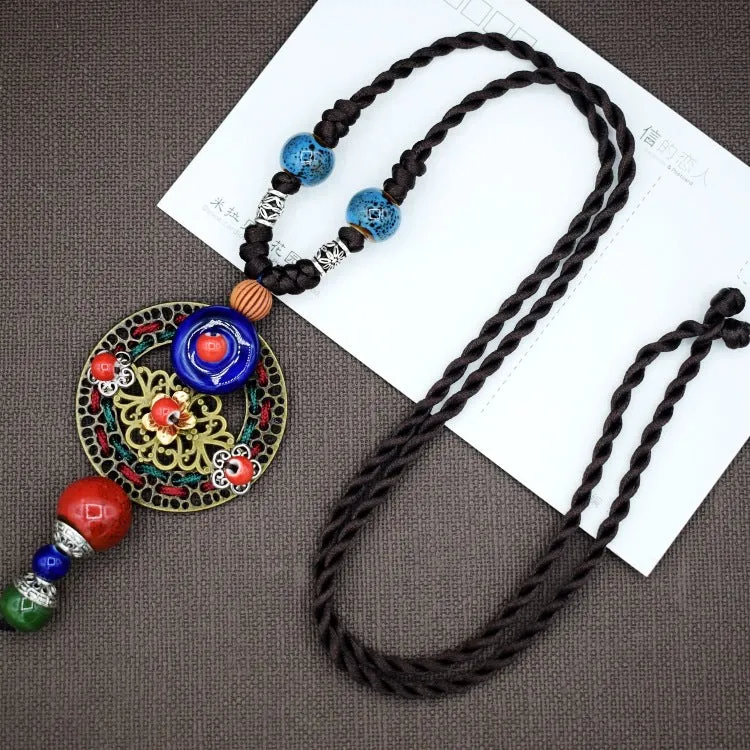 Woven Bohemian Ceramic Necklace Creative Ceramic Retro Long Ethnic Style Necklace Handmade Lady Jewelry Gift