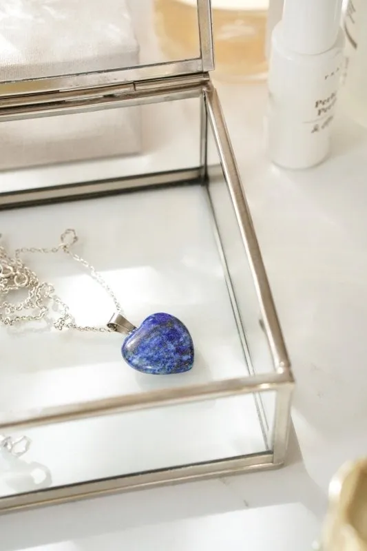 Xander Kostroma - 925 Sterling Silver Lapis Lazuli Heart Pendant Necklace - Perfect for Women - 42cm   Extension - Unique Gift for Mental Clarity and Style