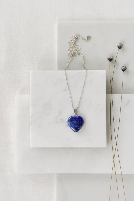 Xander Kostroma - 925 Sterling Silver Lapis Lazuli Heart Pendant Necklace - Perfect for Women - 42cm   Extension - Unique Gift for Mental Clarity and Style