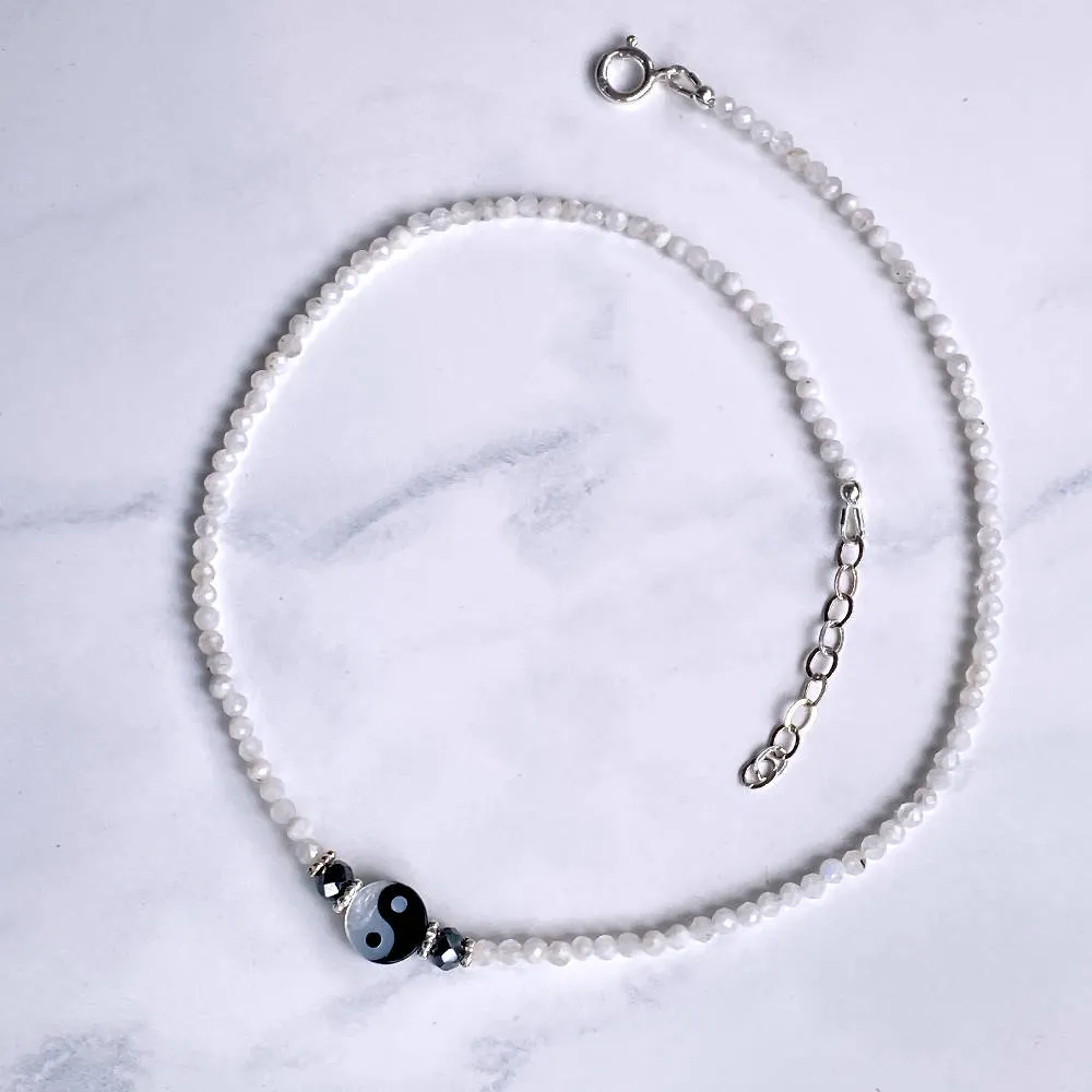 Yin Yang, Black Diamonds, Moonstones, Sterling Silver Choker