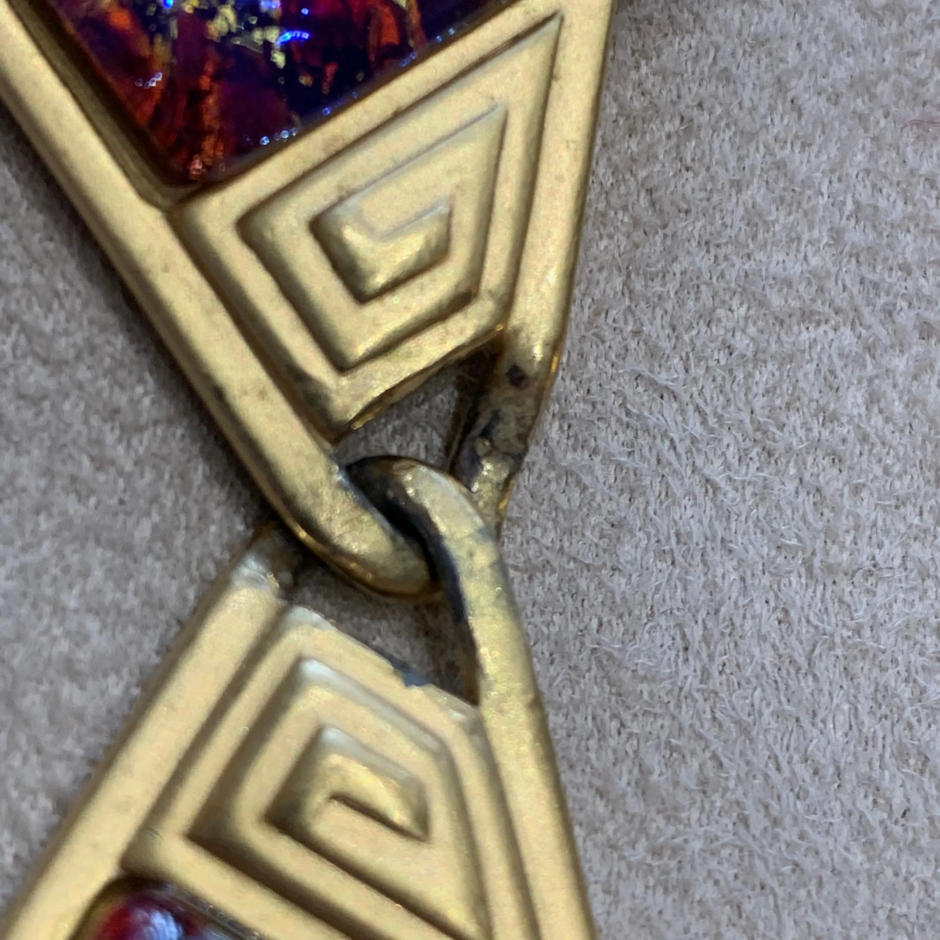 YSL Necklace Gold Pink Purple Dichroic Glass Statement Yves Saint Laurent Vintage