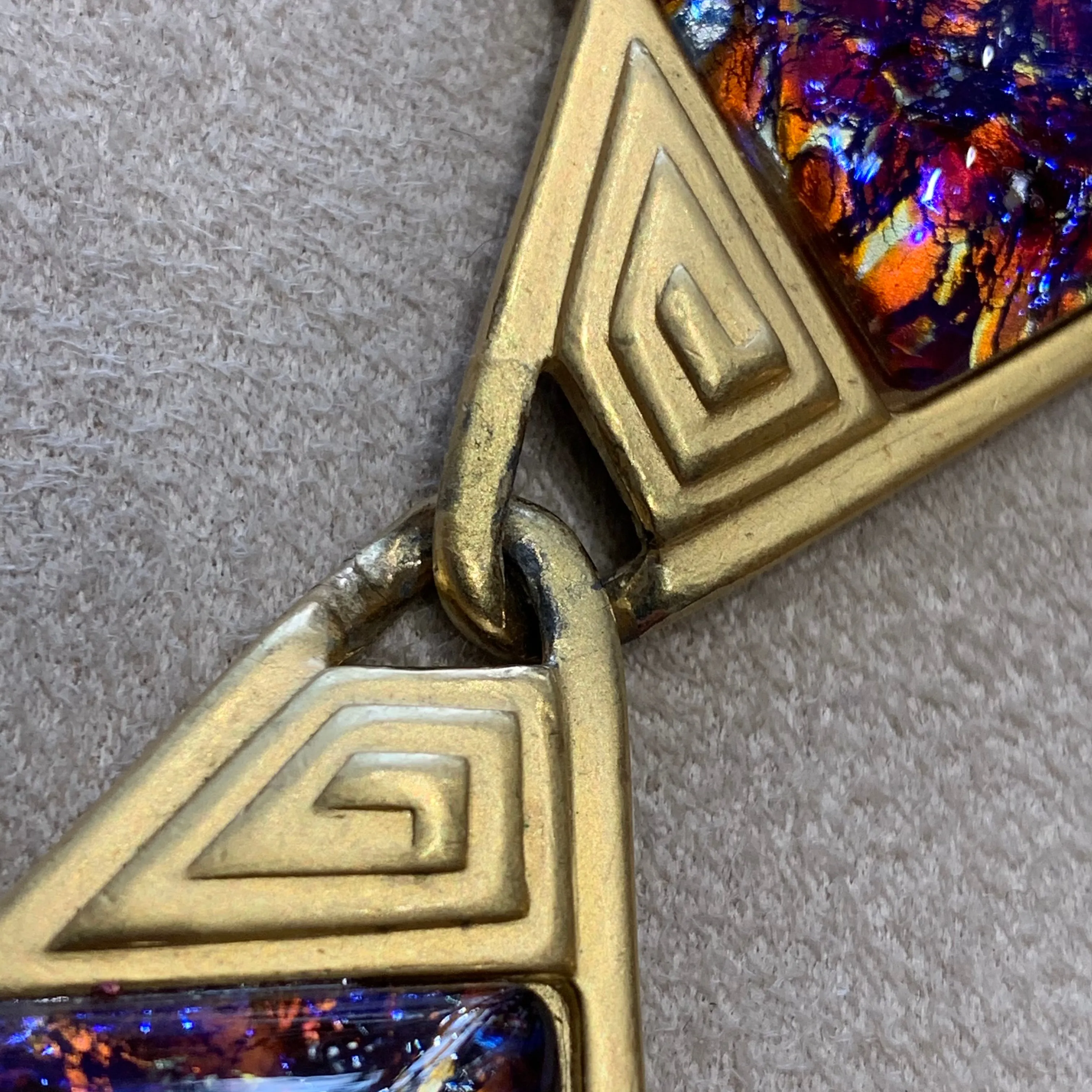 YSL Necklace Gold Pink Purple Dichroic Glass Statement Yves Saint Laurent Vintage