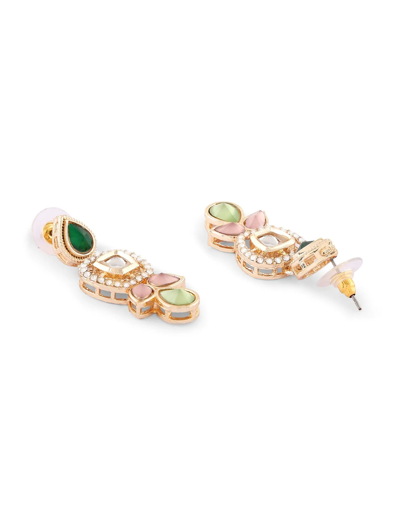 ZAVERI PEARLS Green Pink Stones Austrian Diamonds Embellished Choker Necklace Earring & Ring Set For Women-ZPFK17672