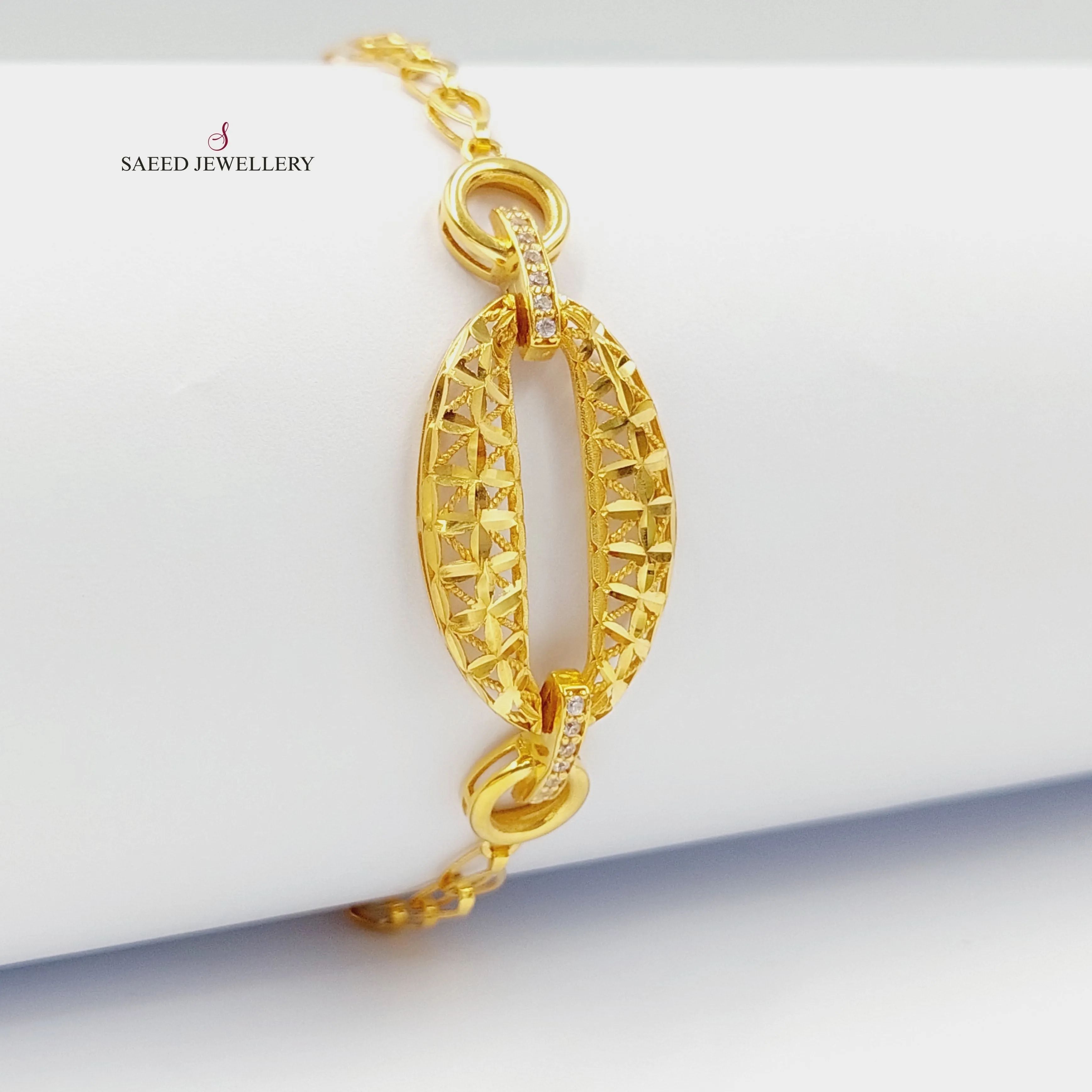 Zircon Studded Engraved Bracelet