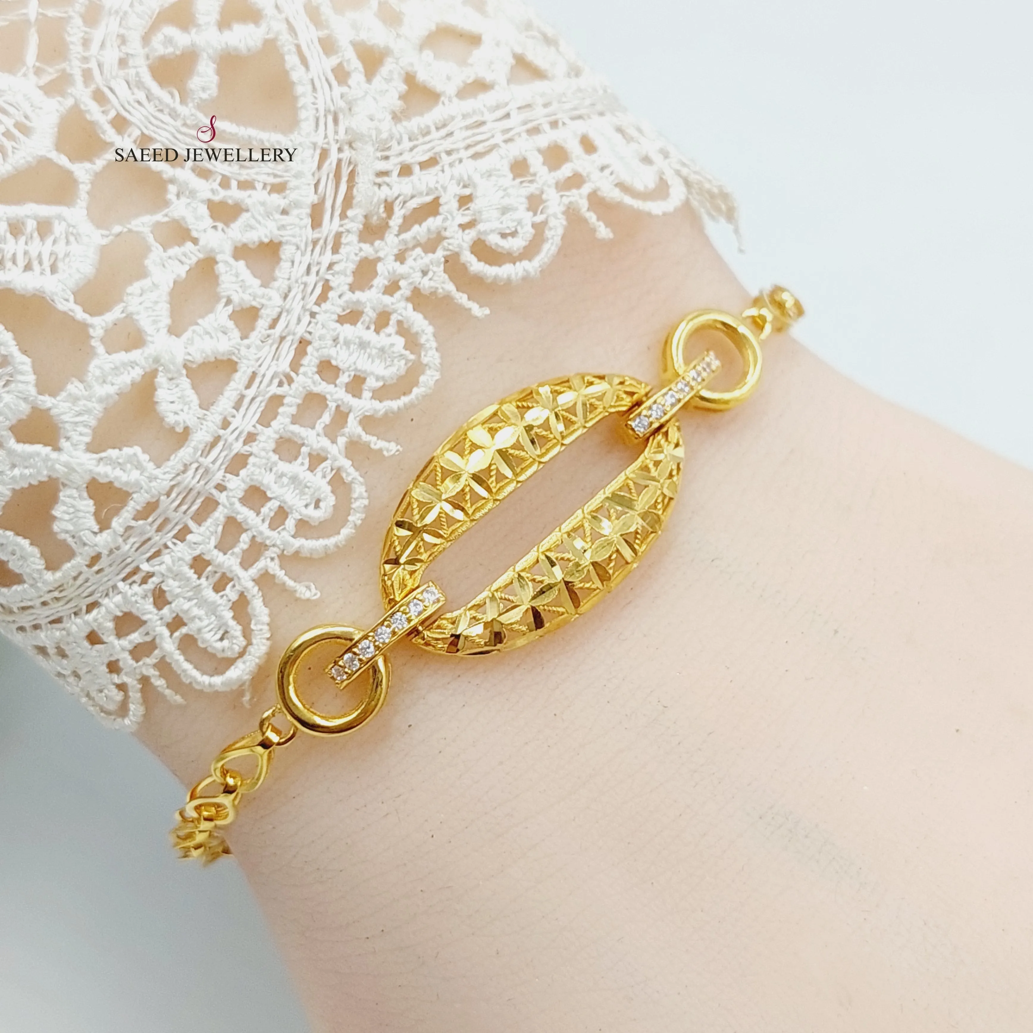 Zircon Studded Engraved Bracelet